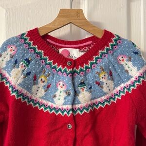 Mini Boden Red Cardigan Snowman Fair Isle 8-9Y